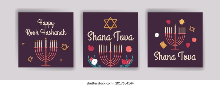 Happy rosh hashanah. Shana tova. Vector banners for social media posts, postcards, greeting cards, and posters.