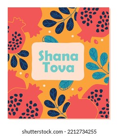 Happy rosh hashanah. Shana Tova, abstract natural and organic patterns. Design for brightly greeting postcard. Poster or banner for website. Festival and event. Cartoon flat vector illustration