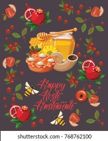 Happy Rosh Hashanah vector greeting card. New year poster in modern style. Shana tova