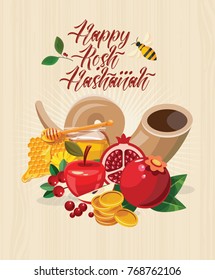 Happy Rosh Hashanah vector greeting card. New year poster in modern style. Shana tova