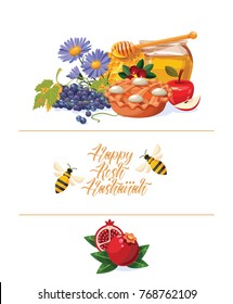 Happy Rosh Hashanah vector greeting card. New year poster in modern style. Shana tova