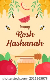 happy rosh hashanah vertical banner illustration