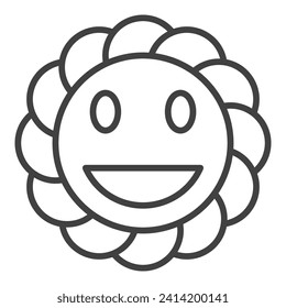 Happy Round Smiling Flower vector concept outline icon or symbol in Groovy style