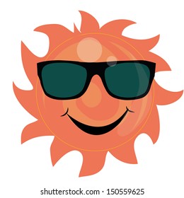 a happy round yellow sun with glasses in a white background