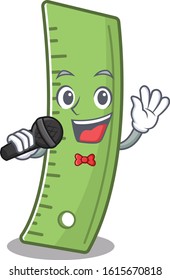 Happy ruler singing on a with microphone