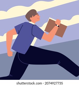 happy runner businessman with folder