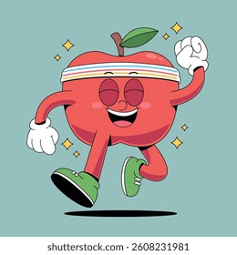 Happy running apple fruit cartoon mascot