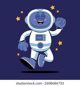 Happy running astronaut with star