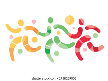 Happy running friends holding hands.
Decorative stylized illustration of three running people.Symbol of happiness and friendship. Isolated on white background.Vector available.
