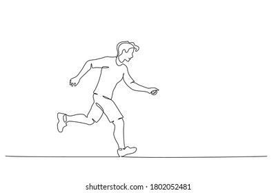 Happy running man. Continuous one line art drawing style. Black linear sketch isolated on white background. Vector illustration