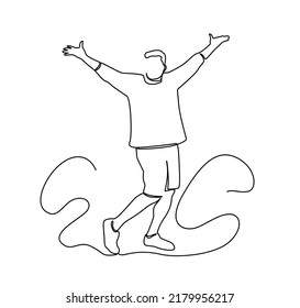 Happy Running Man. Continuous One Line Drawing. Vector Illustration. One Continuous Line Drawing Of Young Break Dancer Man Dance Style In The Street. 