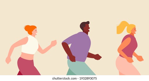 Happy running people marathon vector