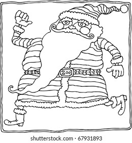 happy running Santa Claus linear drawing vector
