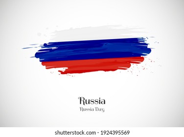 Happy russia day with creative brush flag background
