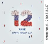 Happy Russia Day. A large group of people form to create the number 12 as Russia celebrates its Russia Day on the 12th of June. Vector illustration.