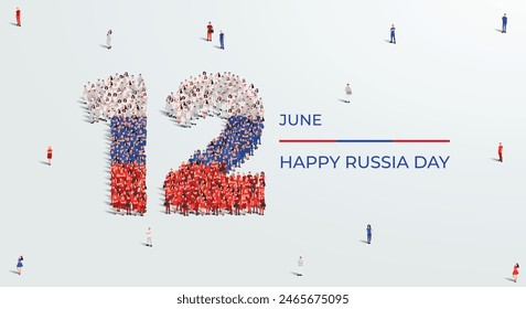 Happy Russia Day. A large group of people form to create the number 12 as Russia celebrates its Russia Day on the 12th of June. Vector illustration.