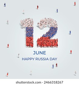 Happy Russia Day. A large group of people form to create the number 12 as Russia celebrates its Russia Day on the 12th of June. Vector illustration.