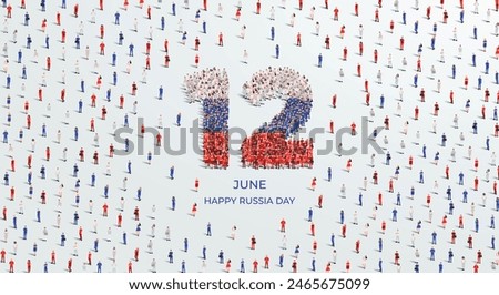 Happy Russia Day. A large group of people form to create the number 12 as Russia celebrates its Russia Day on the 12th of June. Vector illustration.