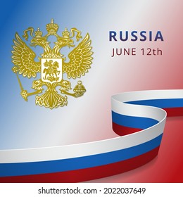 Happy Russia independence day celebration poster. Emblem of Russia. 12th of June. Vector illustration. EPS10