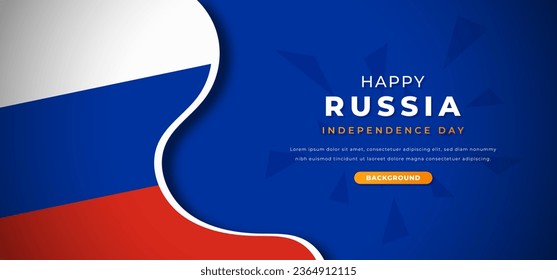 Happy Russia Independence Day Design Paper Cut Shapes Background Illustration for Poster, Banner, Advertising, Greeting Card