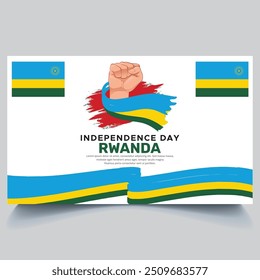 Happy Rwanda independence Day Banner and hand flag design vector