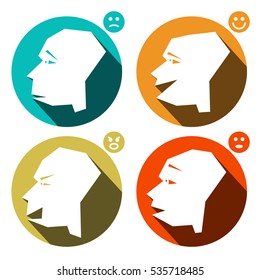 Happy, Sad, Angry and Confused Faces Vector Icons