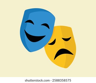 Happy sad dual personality face mask mental health illustration