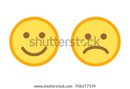 Happy and sad emoji faces flat vector color icon for apps and websites