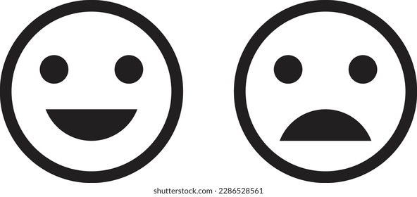 Happy and sad emoji faces icon vector isolated on white background for apps and websites