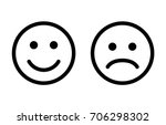 Happy and sad emoji faces line art vector icon for apps and websites