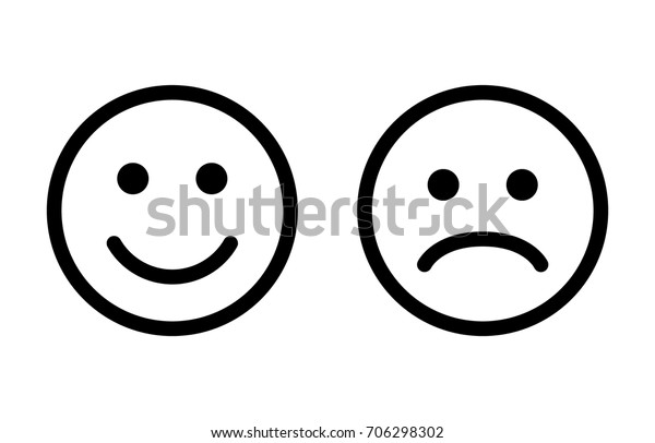 Happy and sad emoji faces line art vector icon\
for apps and websites