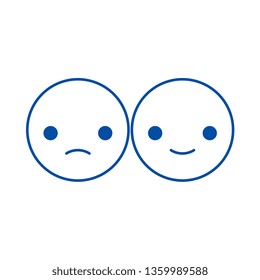 Happy and sad emoji line icon concept. Happy and sad emoji flat  vector symbol, sign, outline illustration.
