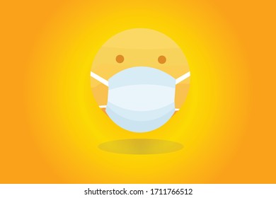 Happy or sad emoji with surgical health mask for virus and illness concept.