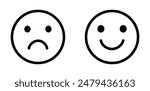 Happy and sad emoji vector icon. Face smile icon positive, negative neutral opinion vector signs symbol. Simple flat shape happy and sad emotion logo.