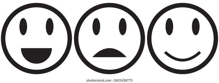 Happy and sad emoji vector icon. Face smile icon positive, negative neutral opinion vector signs symbol. Simple flat shape happy and sad emotion logo. EPS 10.