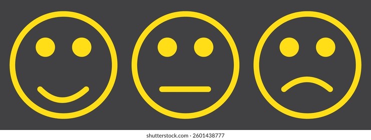 Happy and sad emoji vector icon. Face smile icon positive, negative neutral opinion vector signs symbol. Simple flat shape happy and sad emotion logo. EPS 10.