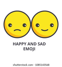 happy and sad emoji vector line icon, sign, illustration on background, editable strokes