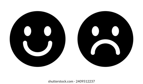Happy and sad emoticon icon. Smile and unhappy face symbol vector