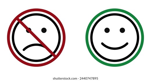 happy and sad face ban prohibit icon. Not allowed emoticons . Forbidden to be happy and sad