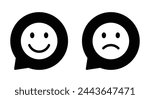 Happy and sad face emoji icon on speech bubble