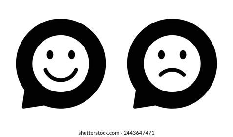 Icono de emoji de cara feliz y triste en la burbuja de habla