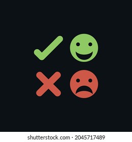 happy and sad face icon design art on black background (green and red faces)