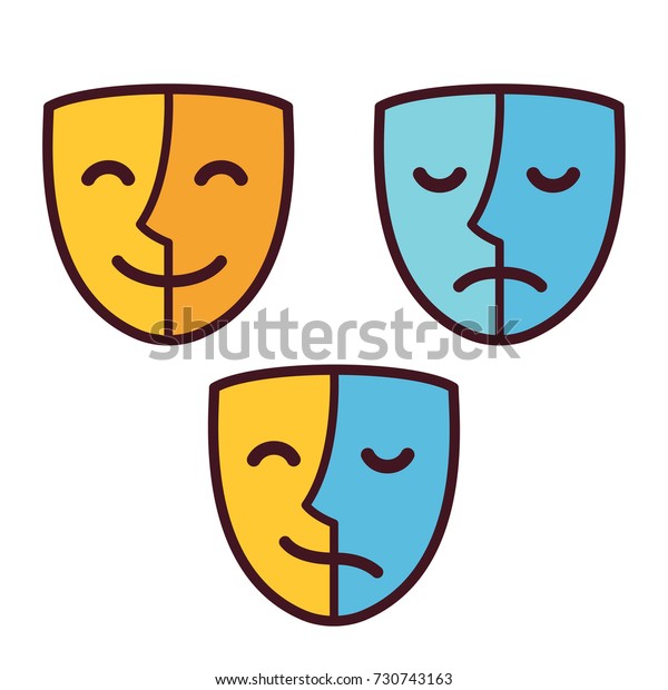 幸せで悲しい顔のマスクアイコン 半分幸せで半分悲しい 双極性または境界性人格障害心理学のコンセプトベクターイラスト のベクター画像素材 ロイヤリティフリー