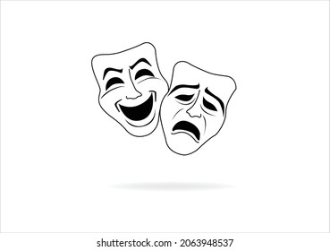 happy and sad face mask vector art design teather icon happy sad face mask vector art design Illustration comedy and tragedy simple masks for Carnival 