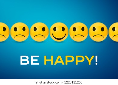 Happy and sad faces group. be happy poster