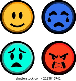 Happy, Sad , Fear and Angry Faces vector icons