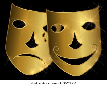 Happy and sad golden face 