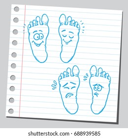 Happy and sad human feet