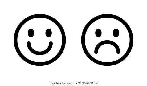 Happy and sad icon vector. Smile and unhappy face symbol