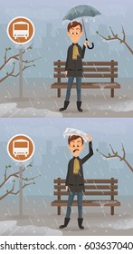 Happy and sad man character. Spring season. Vector flat cartoon illustration set